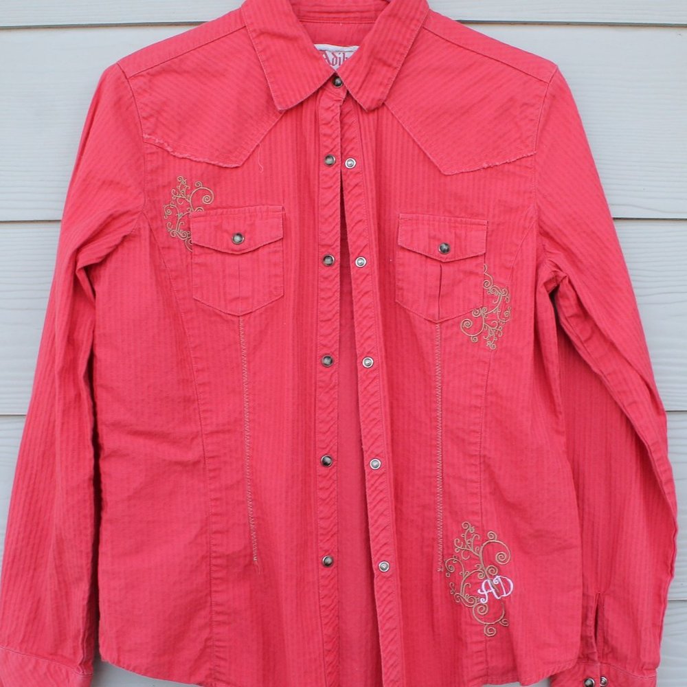 Adiktd Western Button-Up Shirt  - Western, Rodeo, Show - Size M - Coral w/ Gold